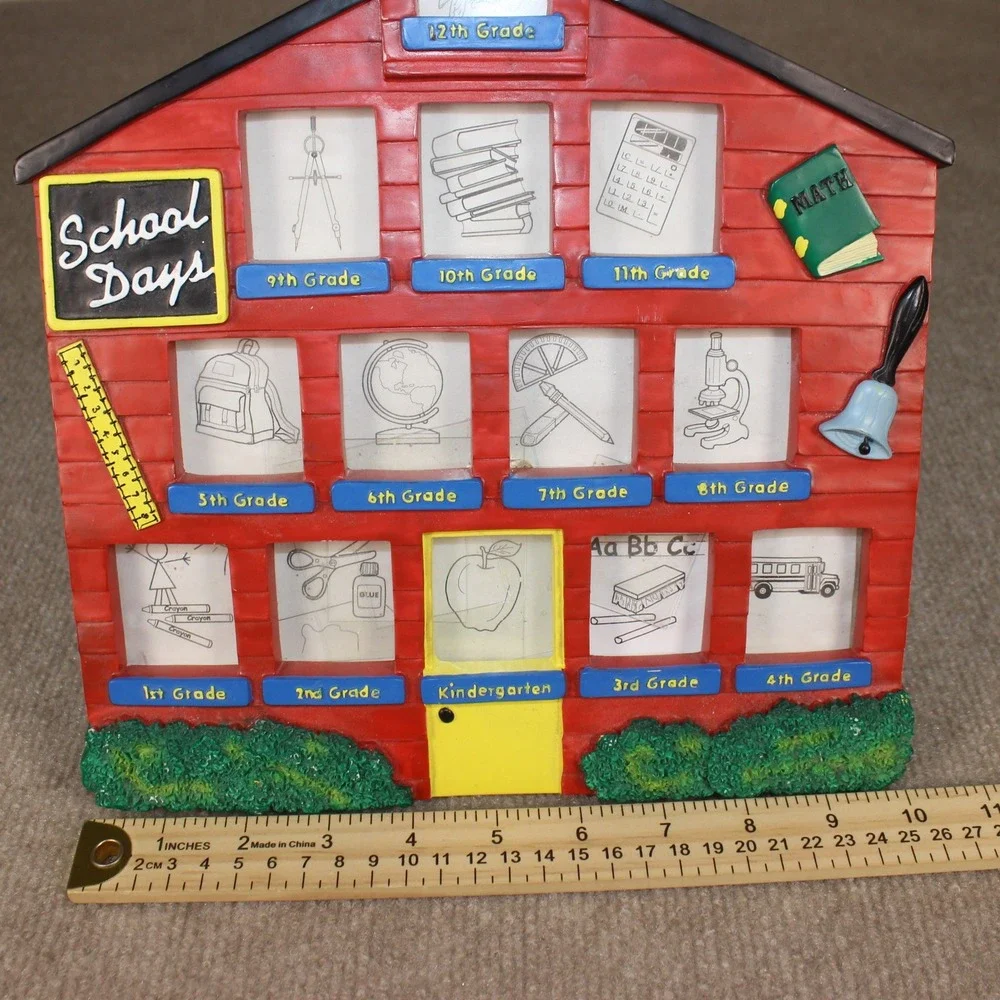 School Day Red Schoolhouse Multi Photo Frame K to 12th Grade 13 Opening